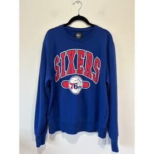 47 Philadelphia 76ers crewneck sweatshirt size L blue front logo *stain*